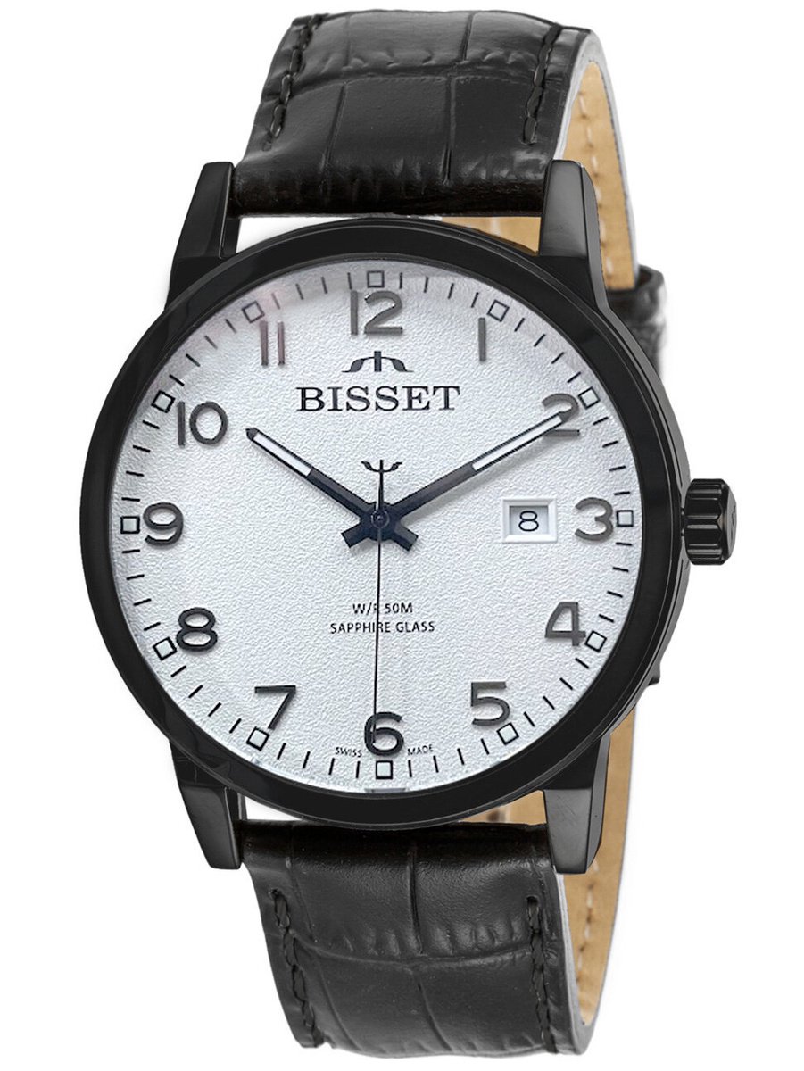 Bisset BSCE62 - Herenhorloge - Saffierglas - Stalen Kast - Lederen Band