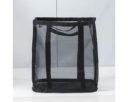 Opvouwbare wasmand, grote opbergmand van gaas voor vuile was in de badkamer, kinderspeelgoed (zwart)