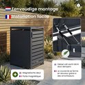 Antracietgrijze kliko-ombouw met hydraulische schokdempers op het deksel en tekst over gemakkelijke montage.
