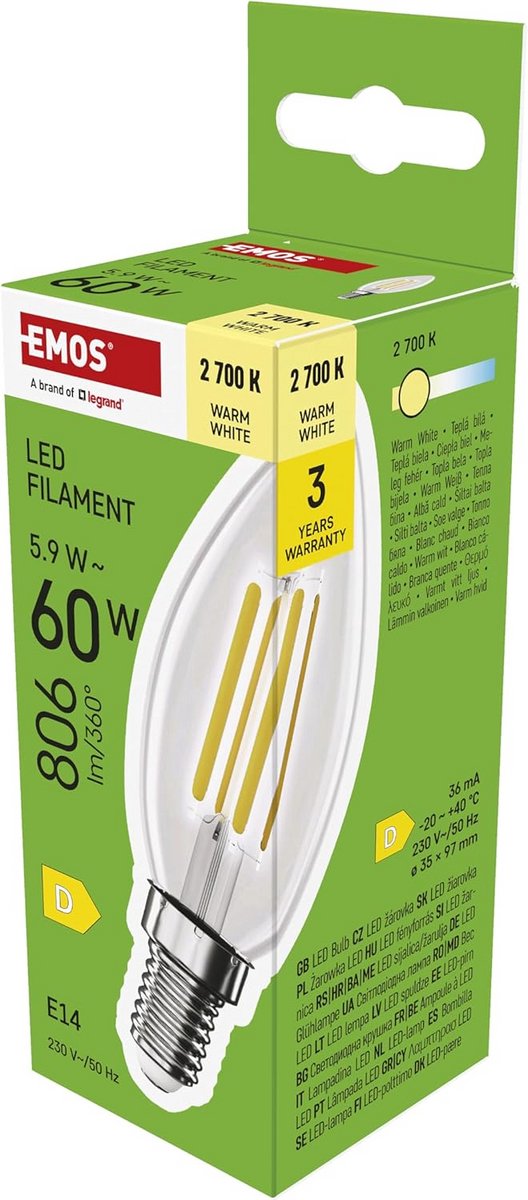 Edison Led Kaarslamp E14 60W Vervanger 806 Lumen Warm Wit