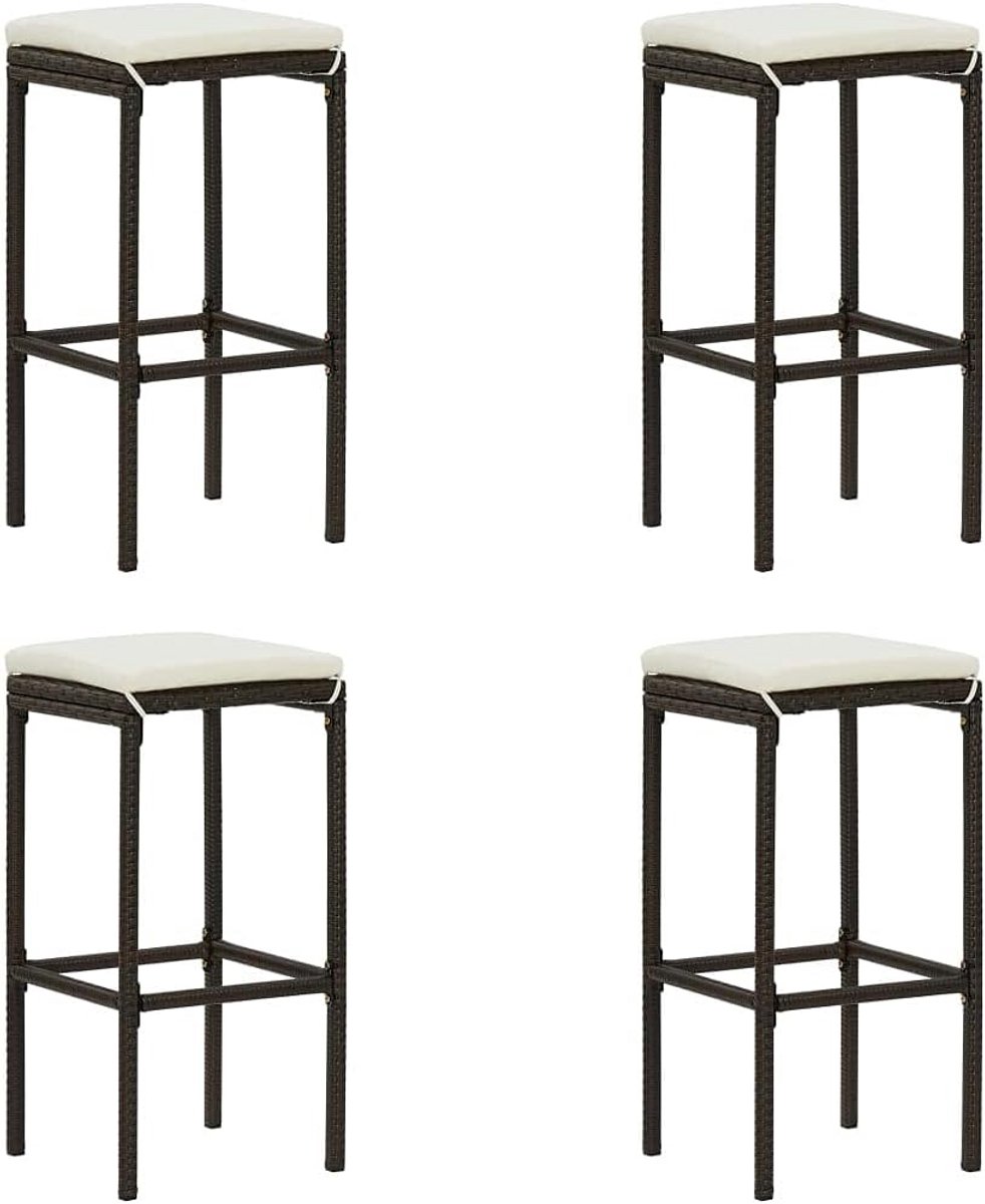 Set van 4 Barkrukken met Kussens Poly Rattan Bruin