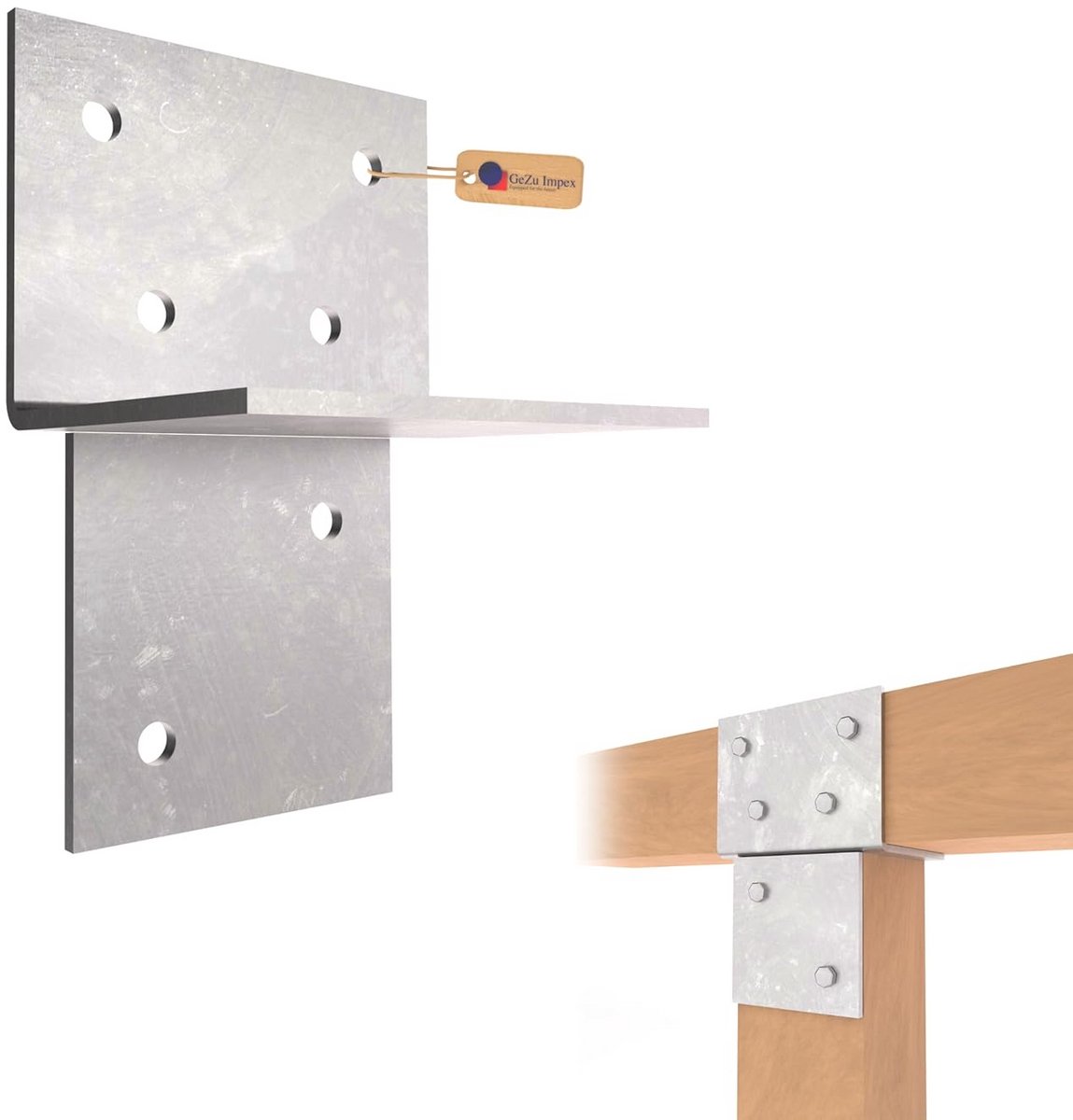 Set van 4 T-Stukken voor Houtverbindingen 71x71mm Thermisch Verzinkt voor Paal en Muurbevestiging