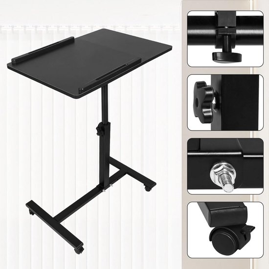 sogesfurniture Laptoptafel, in hoogte verstelbaar, laptopstandaard, computertafel met wielen, mobiele bijzettafel, verzorgingstafel voor bed en bank, 80 x 40 x 71-90 cm, vintage bruin