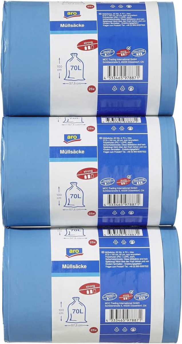Sterke vuilniszakken Blauw 70 Liter HDPE LDPE (75 stuks)