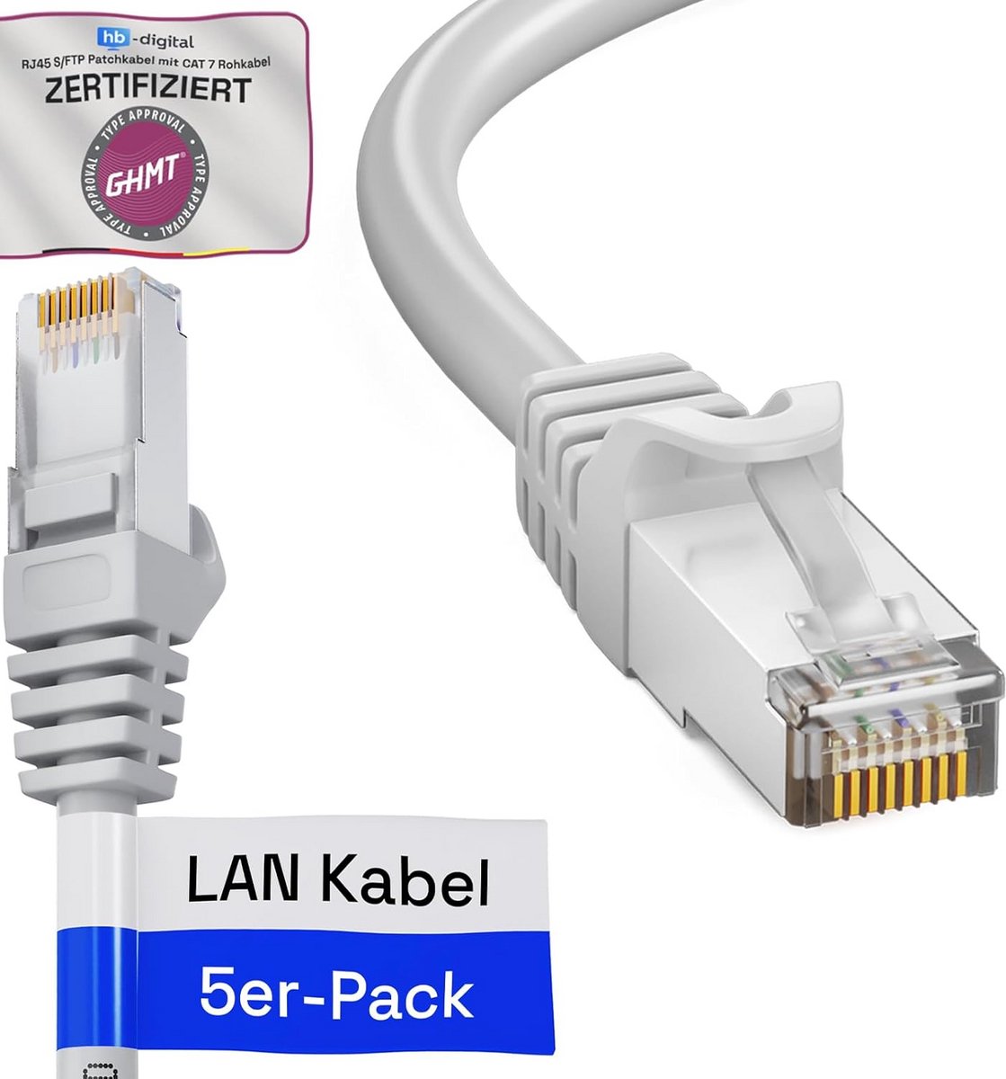 2x 0,5m CAT 7 LAN-kabel S/FTP Netwerkkabel 10 Gigabit Ethernet Koper Wit