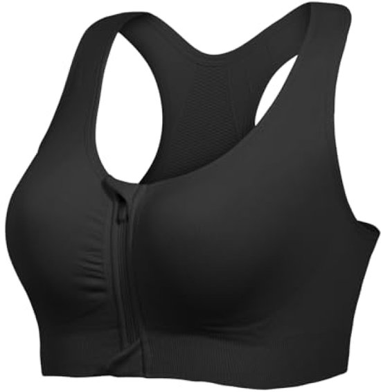 2 Pack Sport BH voor Dames, met Rits Voorsluiting Hoge Impact Gewatteerde Draadloos Sportbeha Gym Yoga Sports Bras (Zwart Grijs, XL