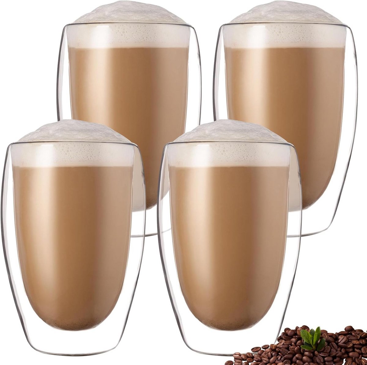 Dubbelwandige Glazen voor Espresso, Latte Macchiato en Cappuccino (4 stuks, 450 ml)