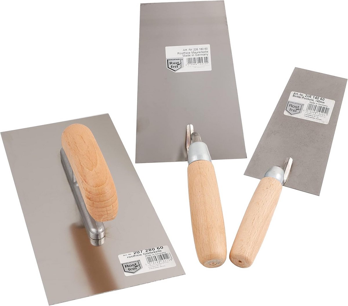 Gipsplaat Troffel Set 3-delig met Houten Handvat - Roestvrij Staal