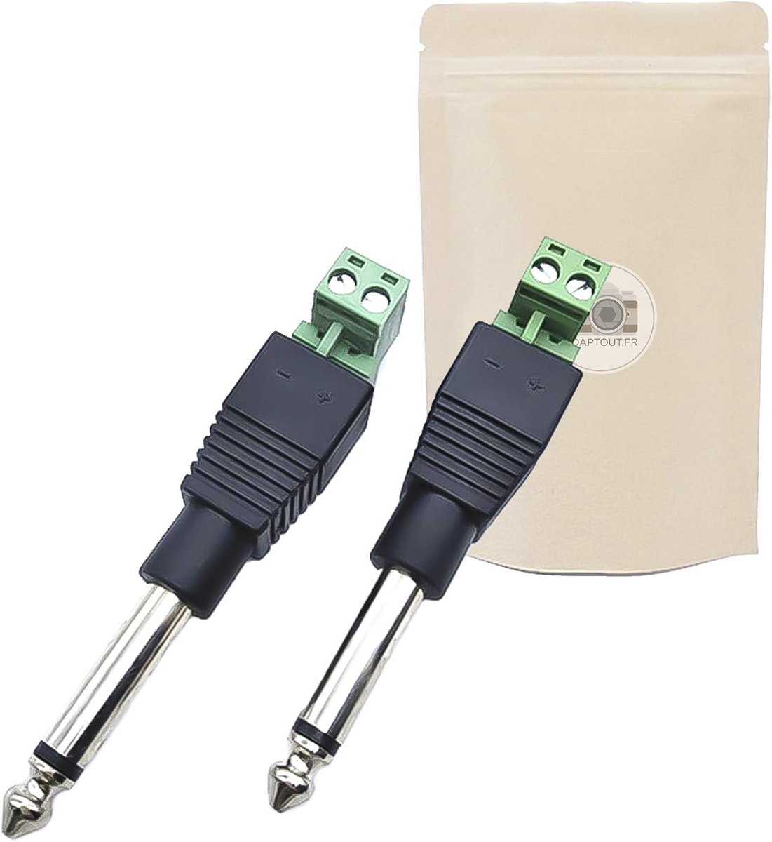 2x 6.35mm Jack Audio Plug Mannelijk naar Schroef Terminal Blok Adapter