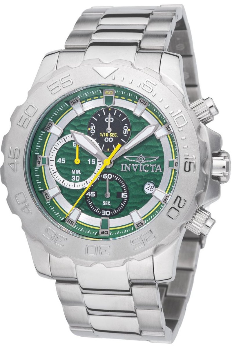 Invicta Pro Diver 50245 Heren Horloge - Waterdicht - Analoog - Quartz Uurwerk - Roestvrij Staal met groene Wijzerplaat - 54mm
