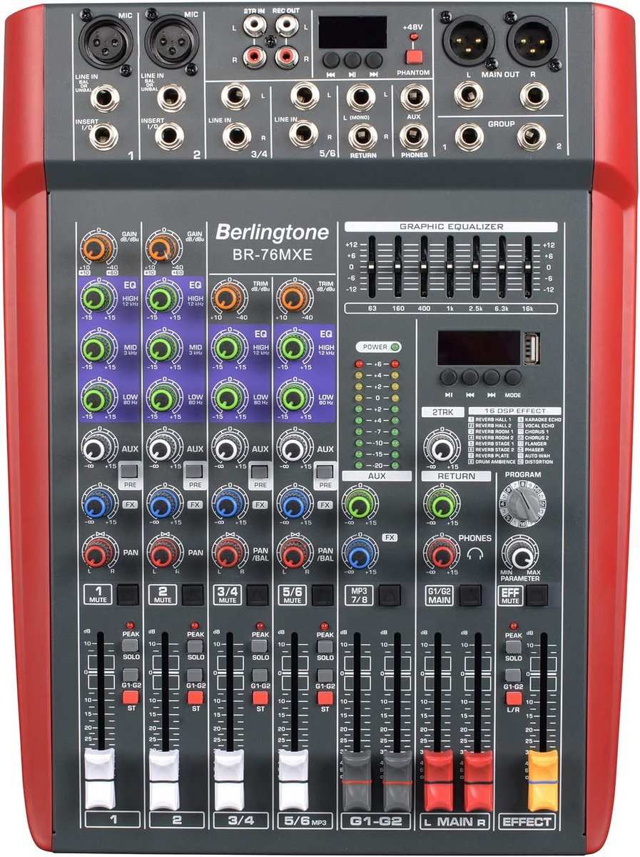 Professionele 6-kanaals Bluetooth Studio Audio Mixer met USB, EQ en Digitale Effecten