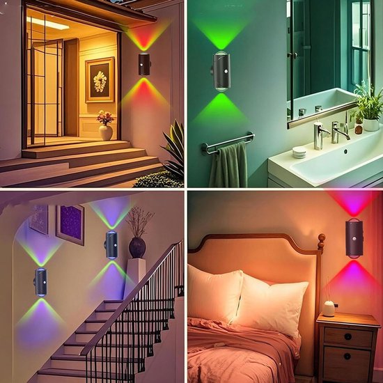 Nachtlampje - Sfeerverlichting - Slimme Nachtlampjes met Sensor - Zwart 1500mAh Oplaadbare LED - 7 Kleuren & Magnetische Montage - 2 Stuks — afbeelding 5