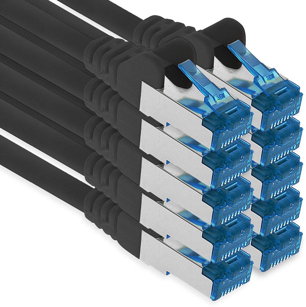 Image of 10x CAT6a Netwerkkabel Ethernet LAN Patchkabel 2 Meter Zwart SFTP 10GB/s RJ45