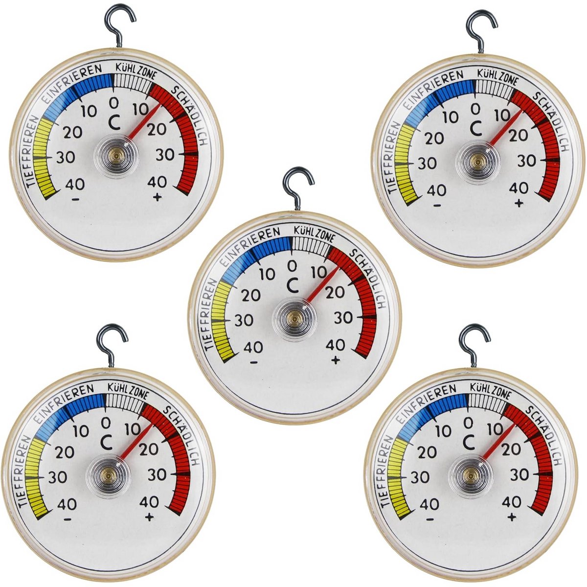 Set van 5 Nauwkeurige Analoge Thermometers voor Koelkast en Vrieskast met Ophangsysteem