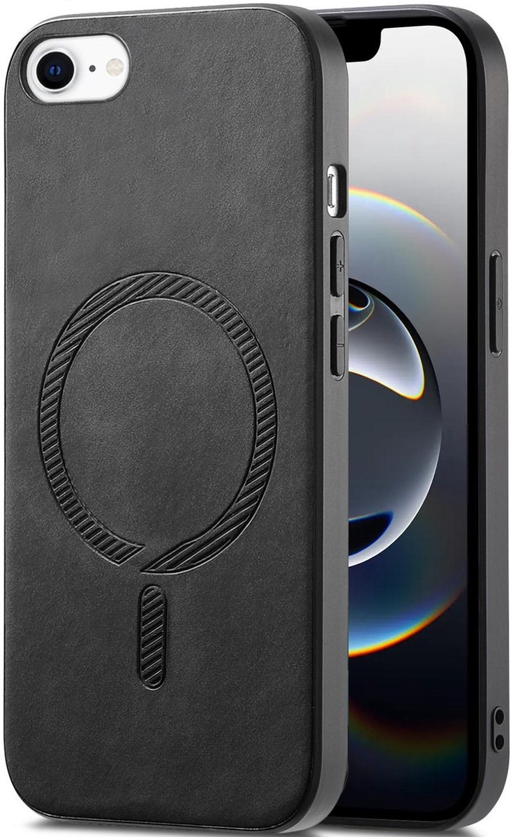 Hoesje geschikt voor Apple iPhone 17e/16e - Phonesta Retro Vegan Leather Back Cover - Geschikt voor MagSafe - Zwart