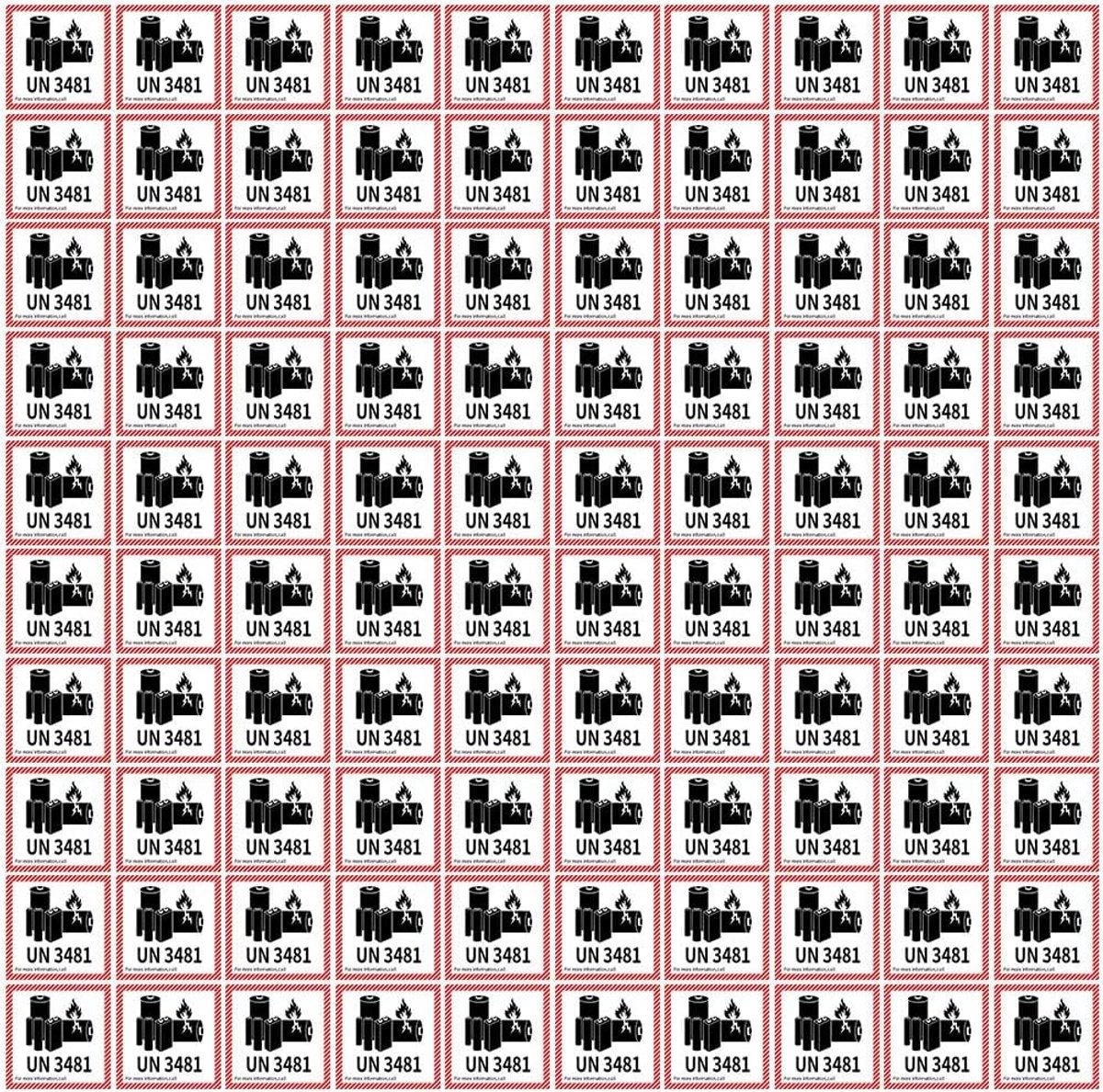 100 Stuks Lithium-Ion Waarschuwingslabels UN3481 Zelfklevend 100x100mm