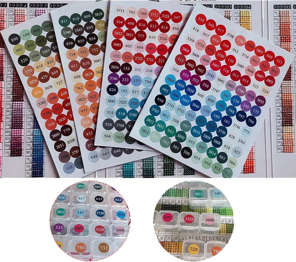 447 Kleurnummerstickers voor Diamant Schilderen Opbergdozen - Set van 8 Vellen