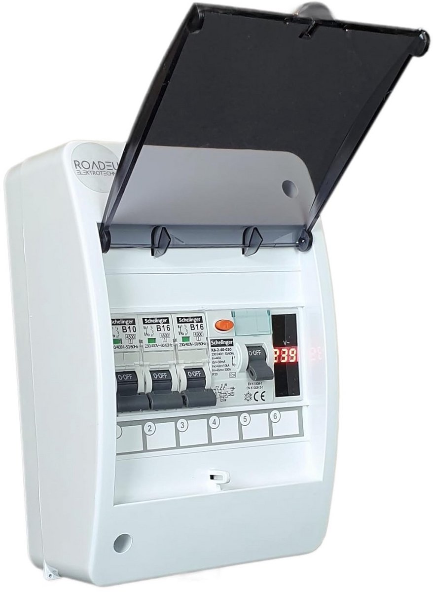 Opbouwverdeelkast met Spanningsmeter, Aardlekschakelaar en Stroomonderbrekers