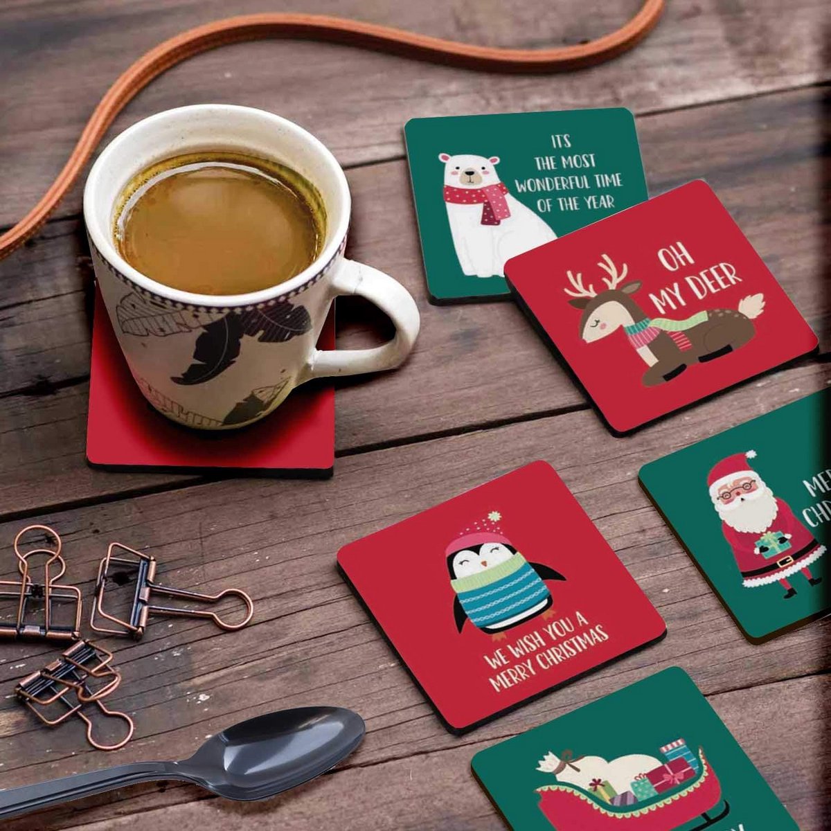 Set van 6 Decoratieve Onderzetters met Kurken Onderkant voor Drankjes