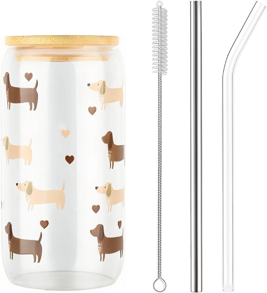 Glazen Beker 500 ml met Bamboe Deksel en Rietje voor Warme en Koude Dranken