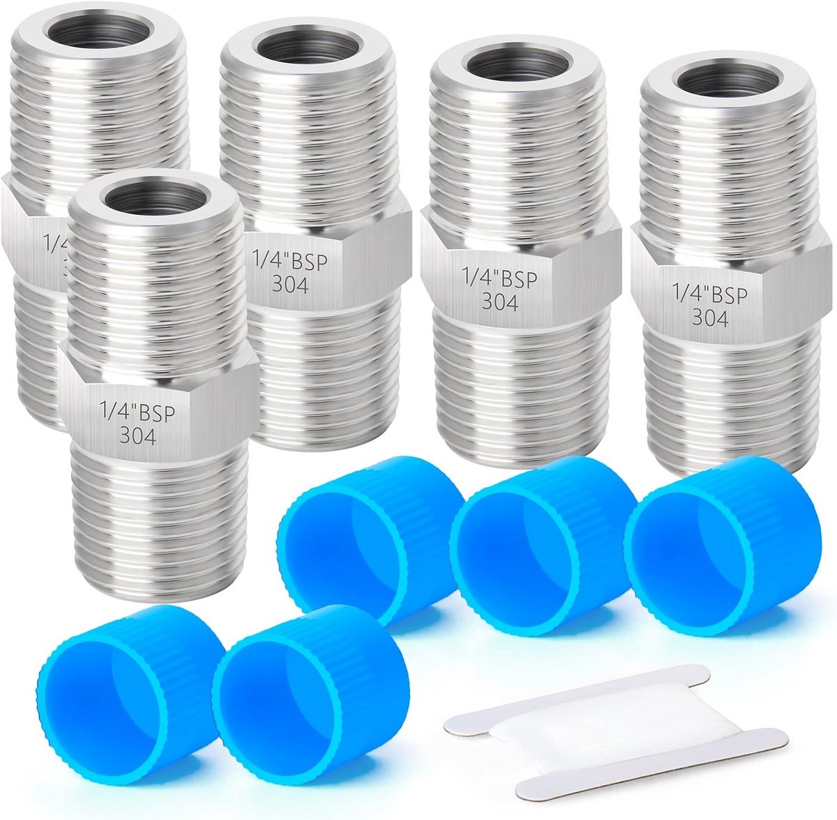 5 Delige RVS Verloopnippel 1/4 inch BSP Buitendraad naar Buitendraad pijpfitting