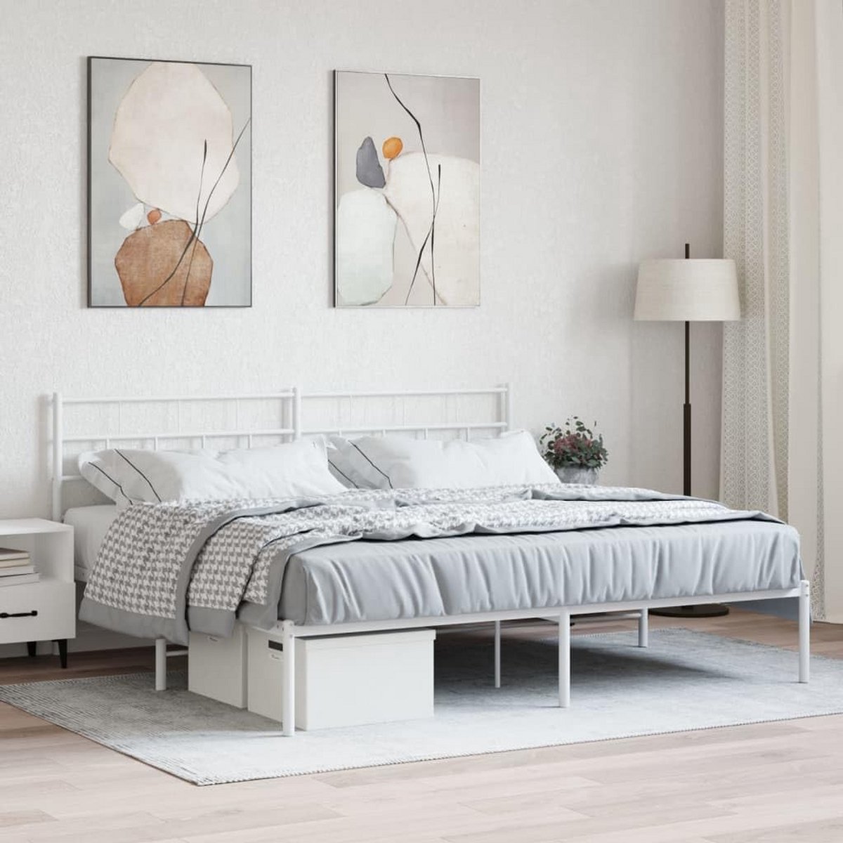 Tweepersoons Bedframe 180x200 cm met Hoofdbord - Sterk Metalen Ledikant Wit