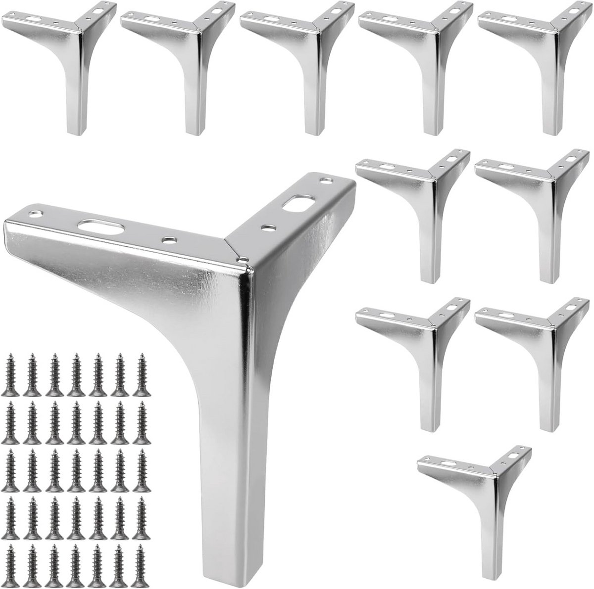 Set van 12 Zilveren Driehoekige Meubelpoten (15 cm) voor Kasten en Banken