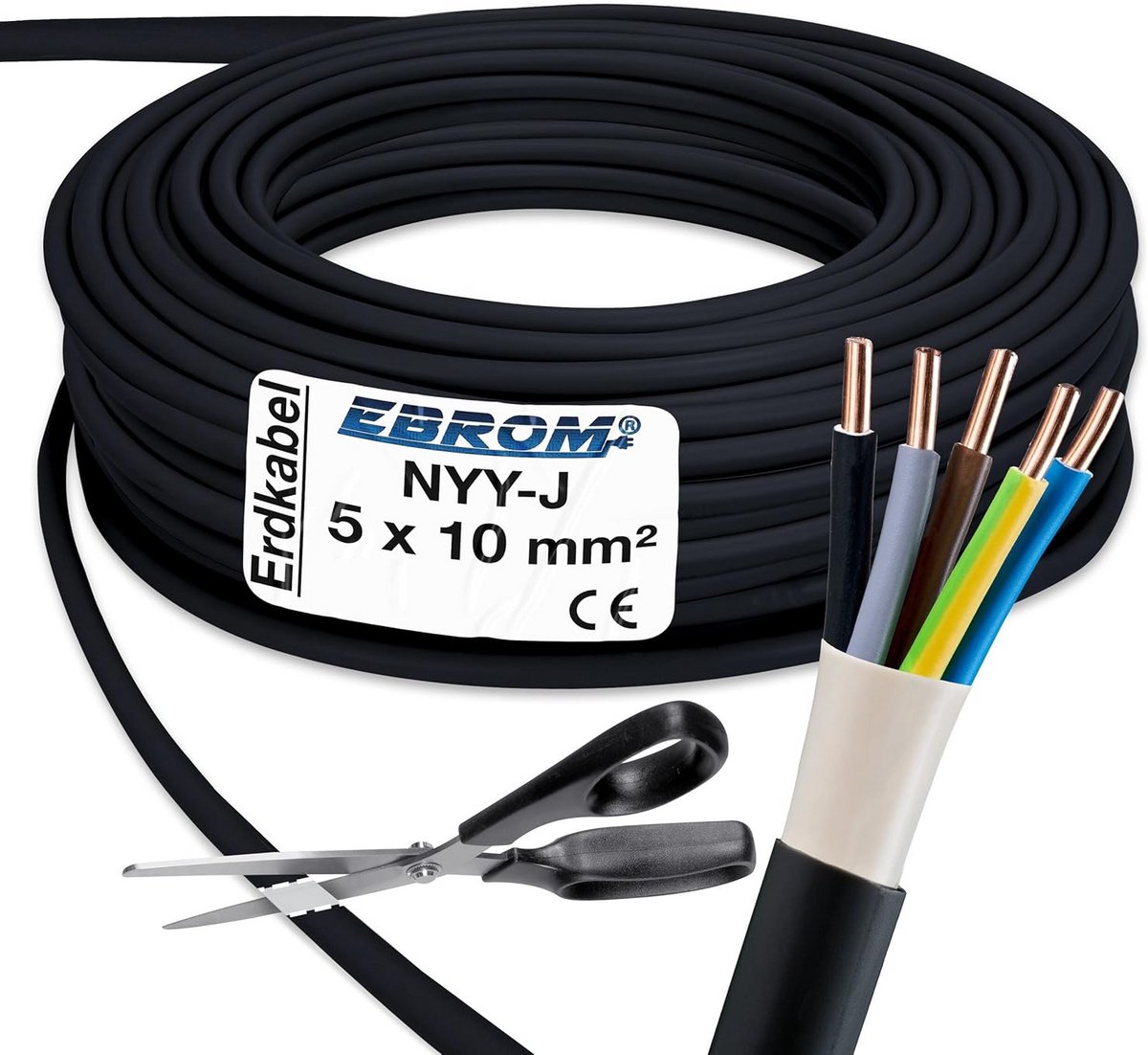 NYY-J 5x10 mm² Aardkabel Zwart voor Buiten en Grondinstallatie