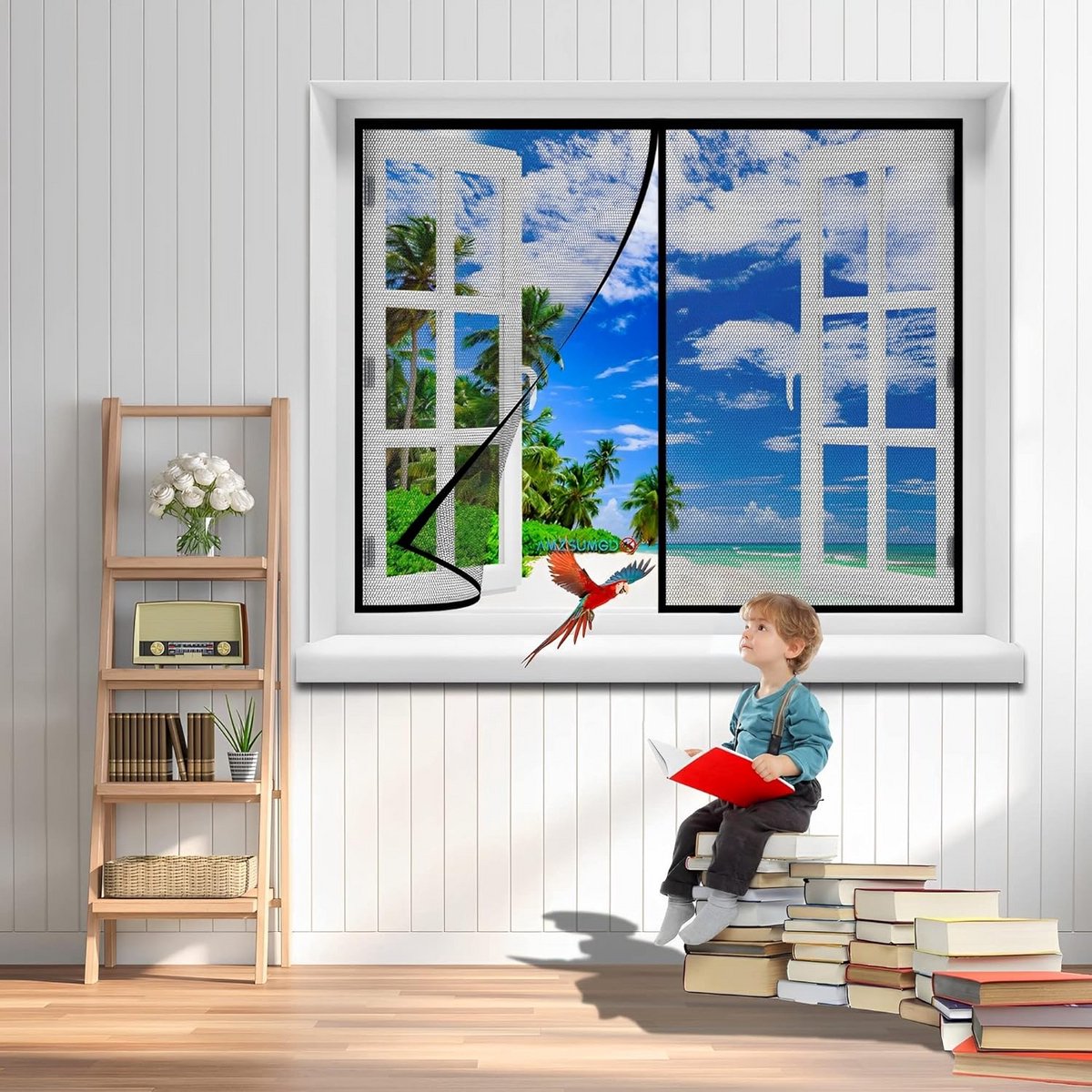 Magnetisch Vliegengordijn Raam 155x110cm Zwart - Automatisch Sluitend Hor Gordijn