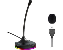 USB Computer Microfoon met Mute-Knop en RGB-Verlichting, Plug&Play Mic Geschikt voor Vergaderingen, Gaming, YouTube, Desktop PC Mic voor Mac/Windows - Zwart