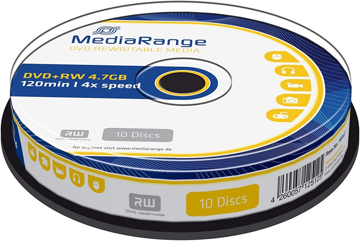 Herschrijfbare DVD+RW Schijven 4.7GB (120 Min) - 10 Stuks Cakebox met 4x Snelheid