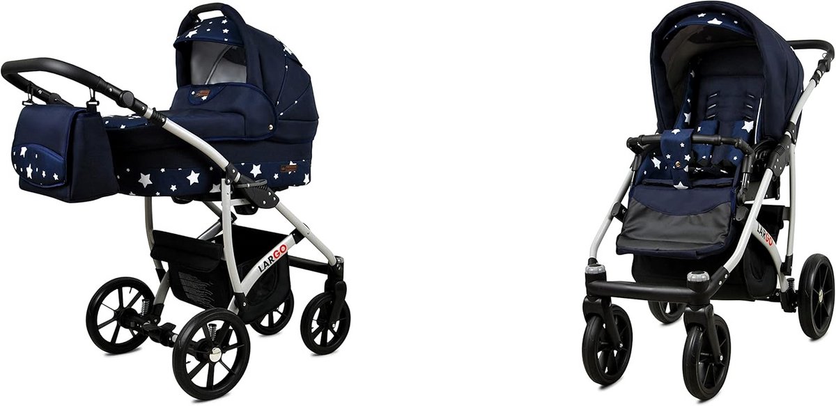 2-in-1 Kinderwagen Set met Reiswieg en Wandelwagen Lichtgewicht Aluminium Navy Blauw