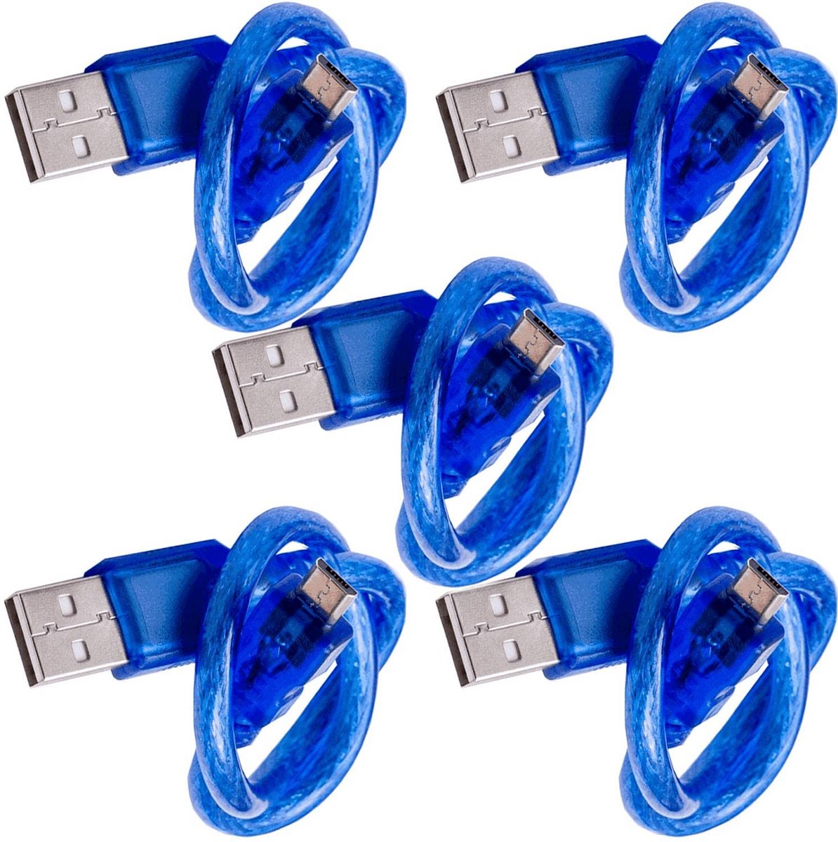 5 Stuks Blauwe USB A naar Micro-B Kabel voor Elektronica en Opladen