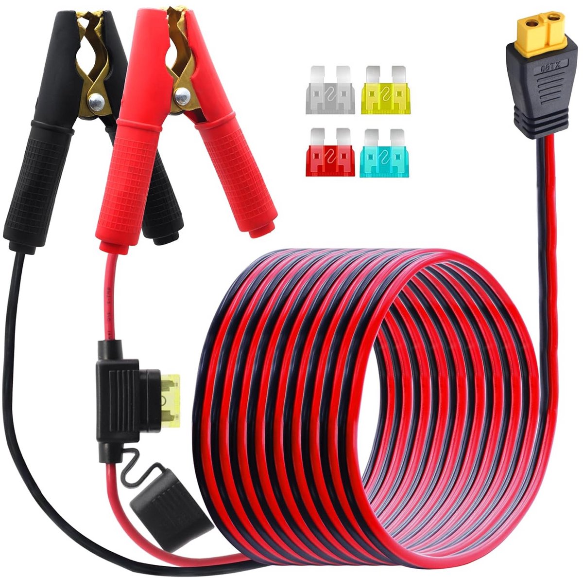Krokodillenklem naar XT60 Kabel met Zekering voor 12V-24V Accu en Zonnepanelen