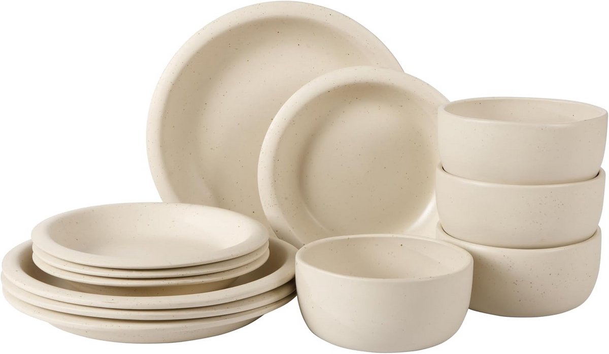 Servies Set 12-delig Reactive Glazuur Steen Klei 4 Personen Beige