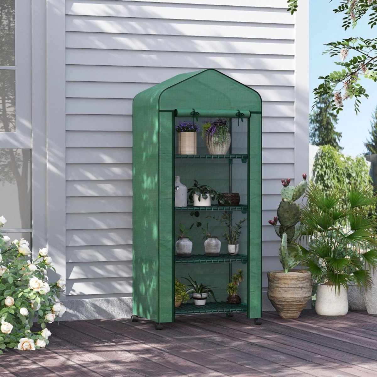 MODFU - Foliekas - Compact - Met Oproldeur - Met 4 Planken - Staal - Groen - 69 X 50 X 165 Cm