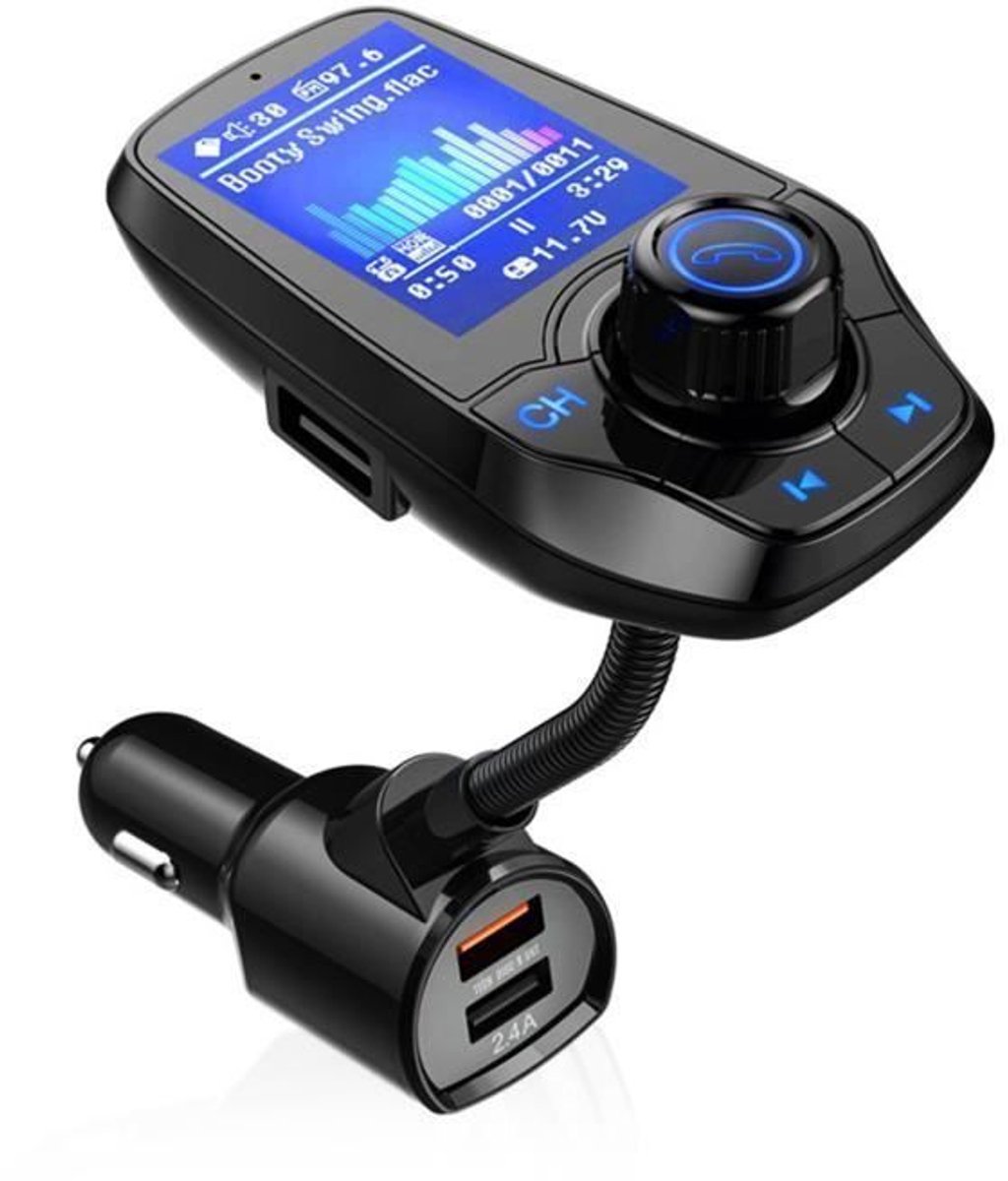 Bluetooth FM-zender - QC3.0 snelladen - handsfree bellen - zwart - ABS-materiaal