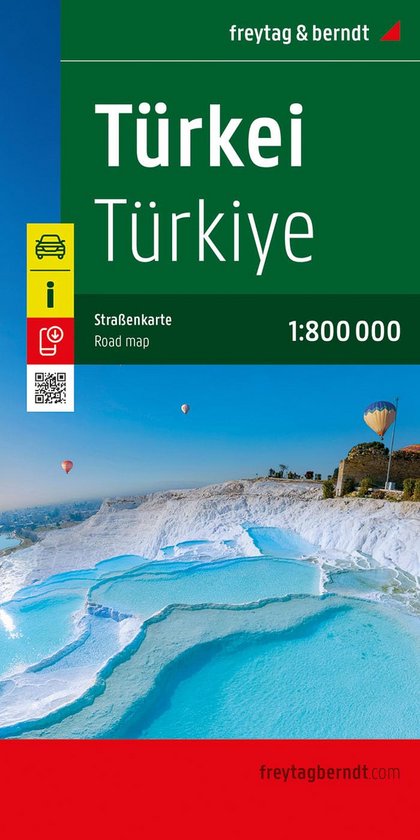 Carte routière de la Turquie, échelle 1:800 000, avec photo panoramique de Pamukkale.