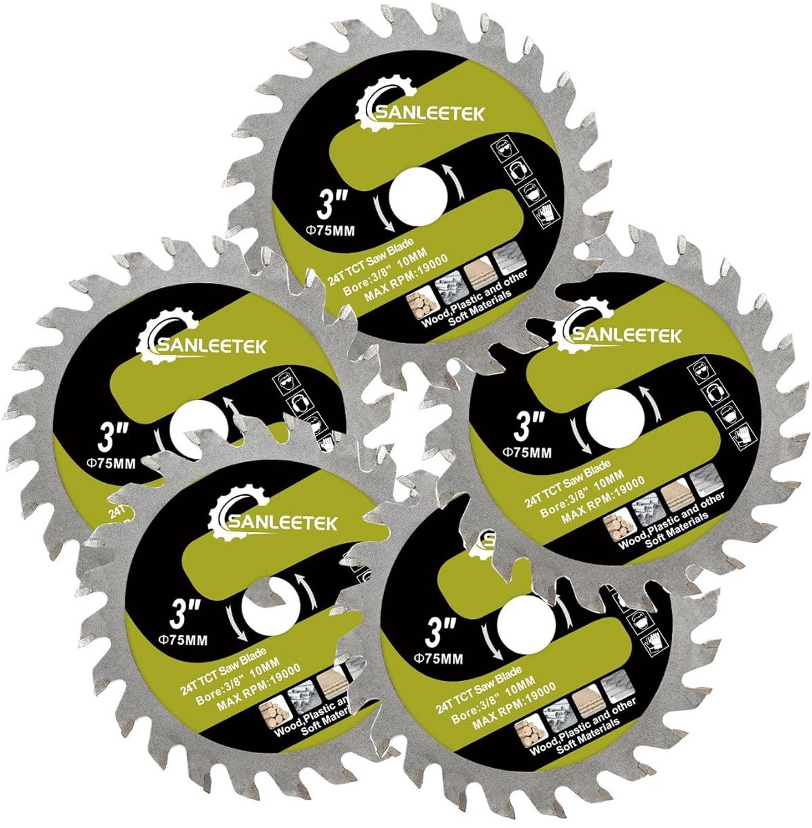 Set van 5 Cirkelzaagbladen voor Hout en Kunststof 75mm TCT