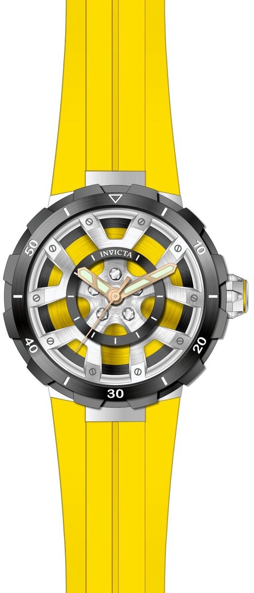 Invicta Racing 49443 Heren Horloge - Waterdicht - Analoog - Quartz Uurwerk - Roestvrij Staal met Gele Wijzerplaat - 46mm