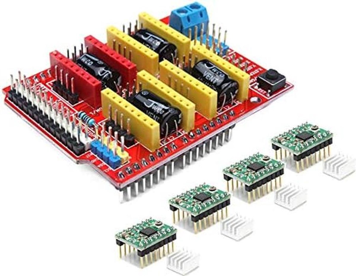 CNC Shield V3 Uitbreidingsbord met 4x A4988 Stappenmotor Drivers voor 3D Printer
