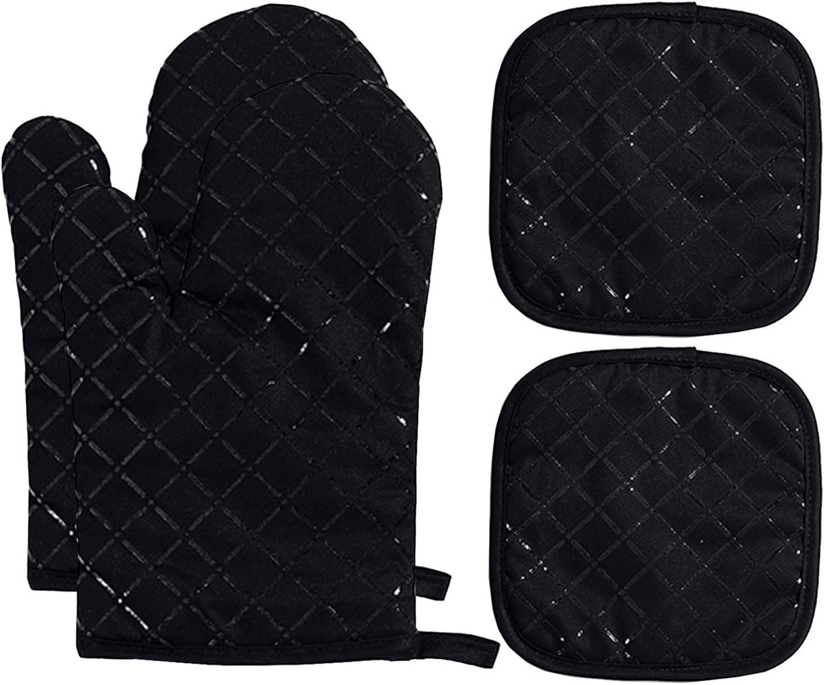 Hittebestendige Silicone Ovenhandschoenen en Pothouders Set - Antislip Keukenhandschoenen en Manieren - Bescherming tegen Hitte en Koude (2 Gants + 2 Pothouders)