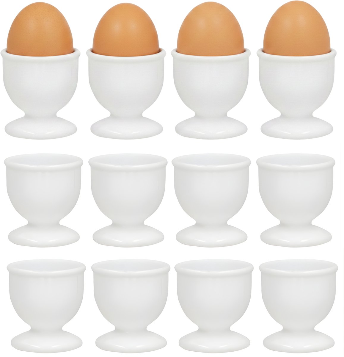 Gerimport Eierdopjes - 12x stuks - wit - kunststof - 4 x 5 cm - voor ontbijt /brunch / Pasen