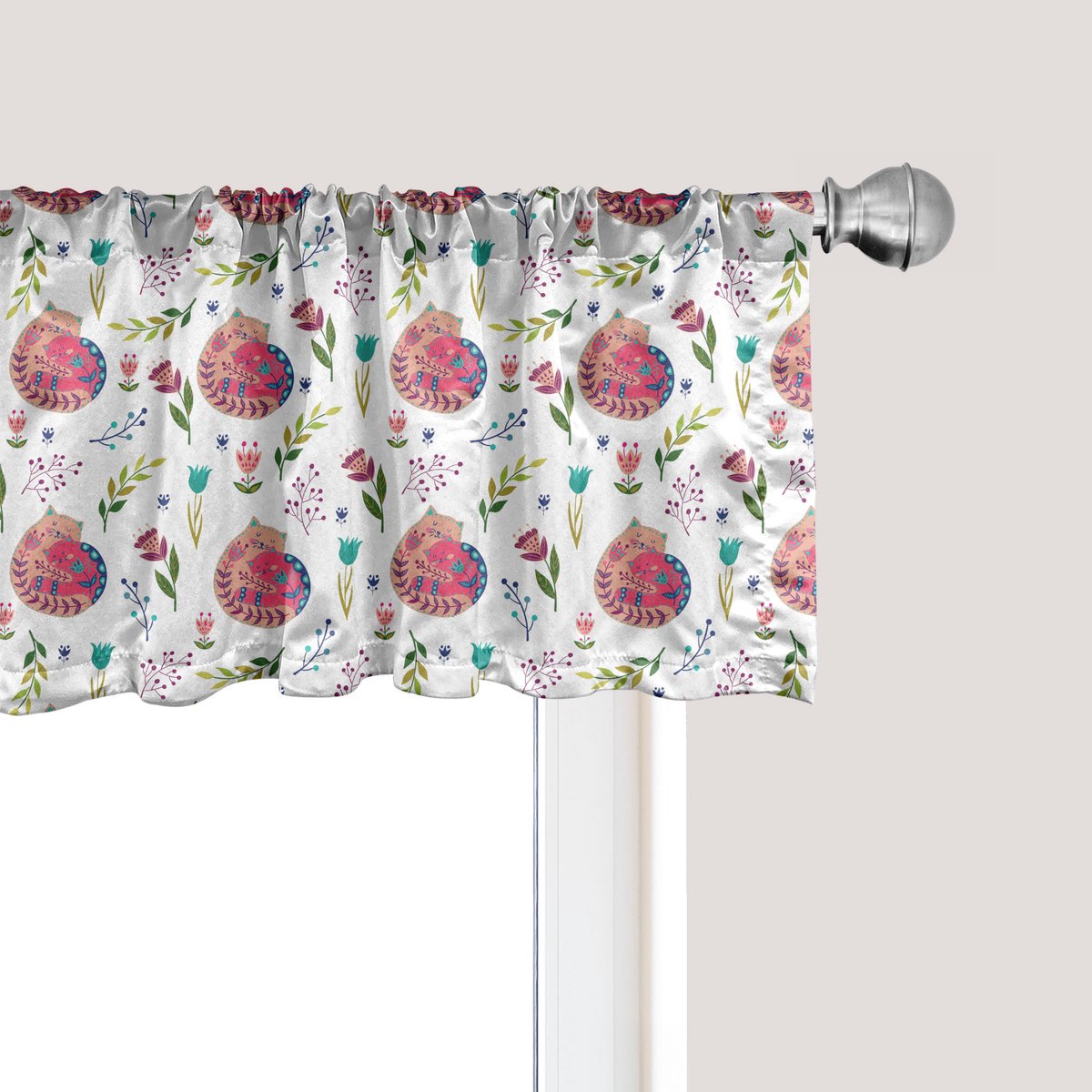 ABAKUHAUS Kattenraamvalletje, gordijnvalletje voor keuken en slaapkamer met tunnelzoom, 137 cm x 45 cm, wit en meerkleurig
