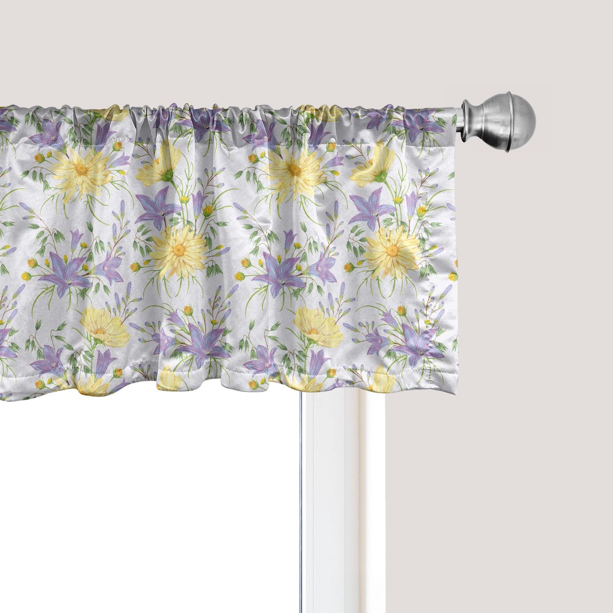 ABAKUHAUS Bloemenpatroon raamvalletje, gordijnvalletje voor keuken en slaapkamer met tunnelzoom, 137 cm x 45 cm, lichtpaars meerkleurig