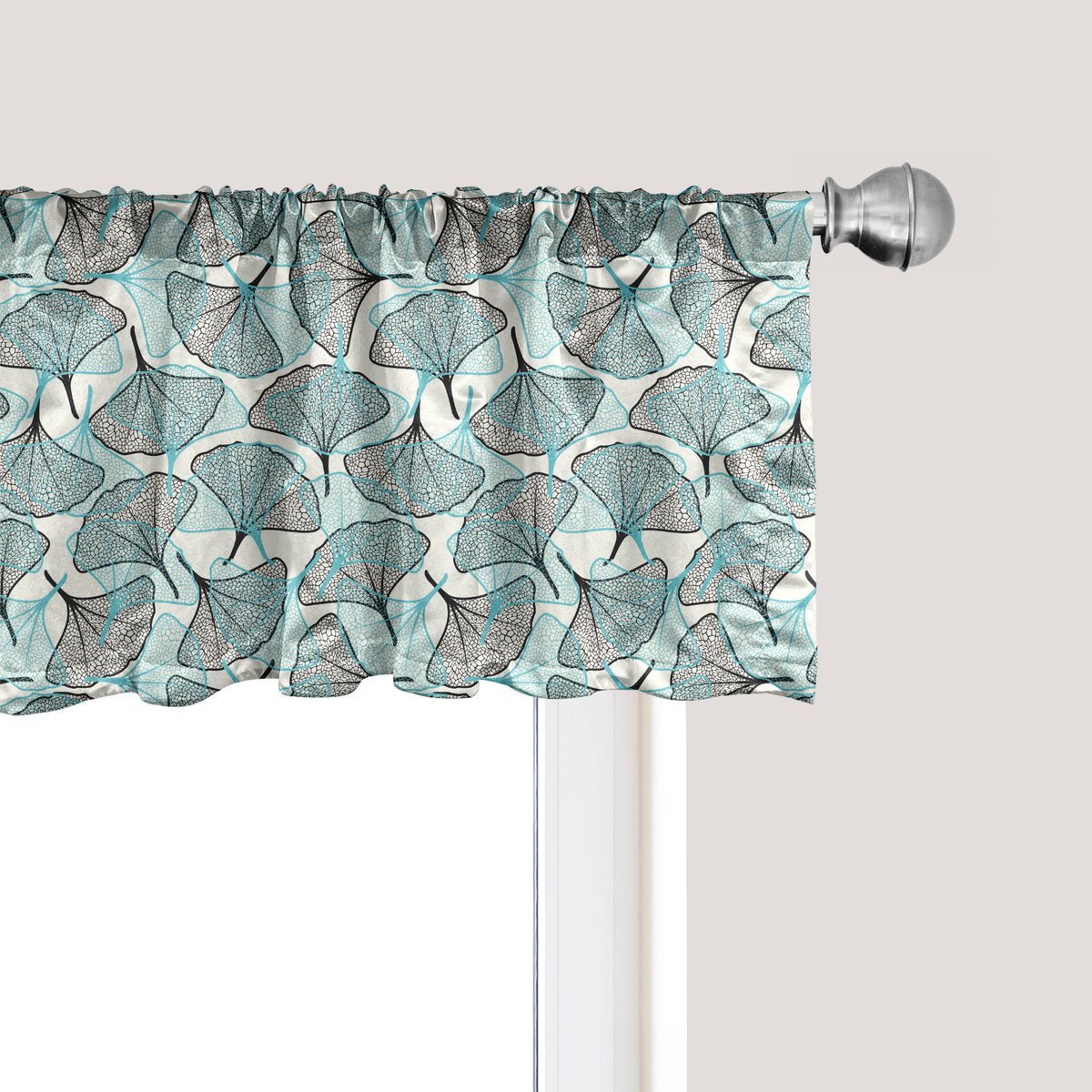 ABAKUHAUS Botanische raamvalance, gordijnvalance voor keuken en slaapkamer met tunnelzoom, 137 cm x 30 cm, turquoise eierschaalkleur