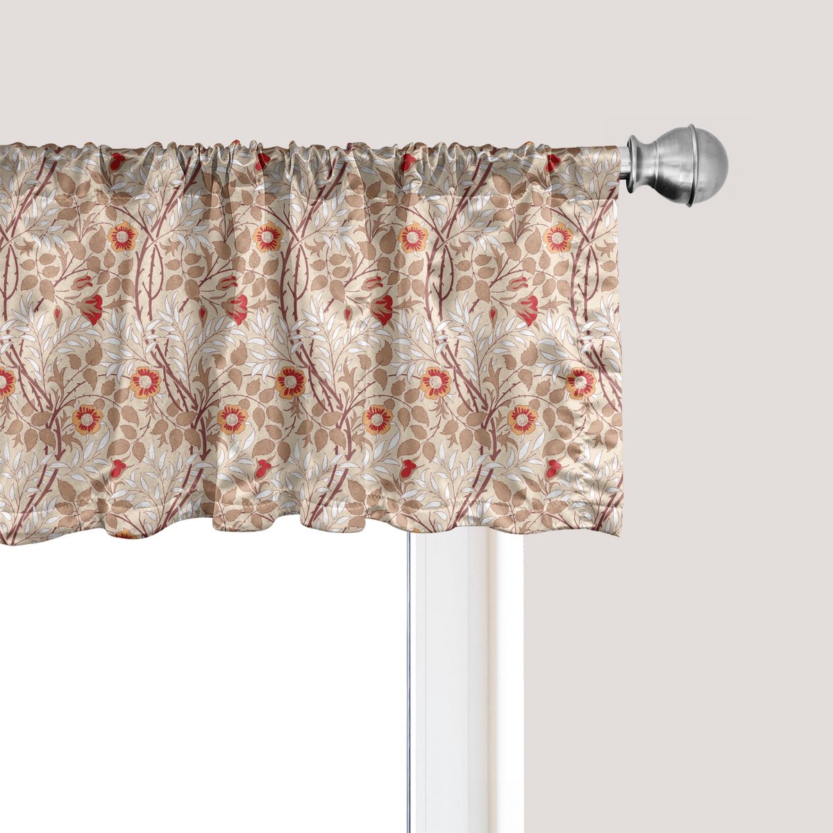 ABAKUHAUS Bloemenpatroon raamvalletje, Gordijnvalletje voor keuken en slaapkamer met tunnelzoom, 137 cm x 45 cm, Warm Taupe Paprika