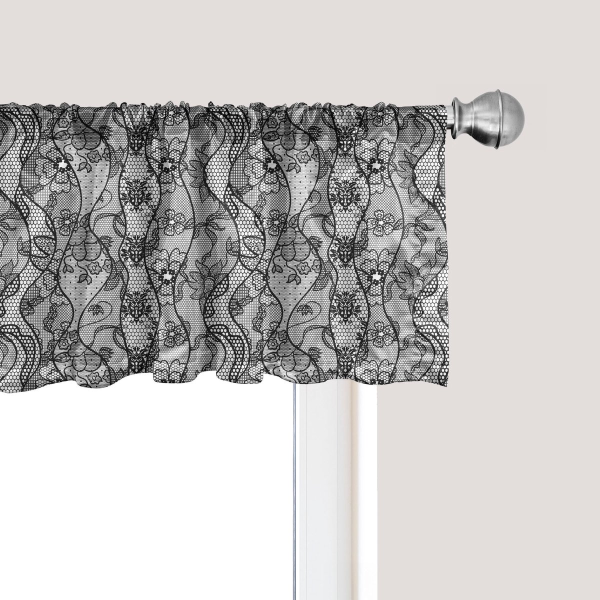 ABAKUHAUS Bloemenpatroon raamvalletje, gordijnvalletje voor keuken en slaapkamer met tunnelzoom, 137 cm x 30 cm, grijszwart