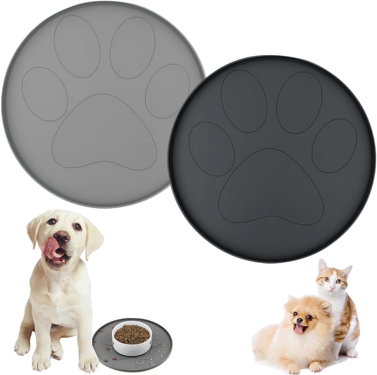 Huisdier Voermat - Honden en Kattenmat - Schoon Eten - Waterdicht en Antislip - 2 Stuks 27x27cm - Grijs