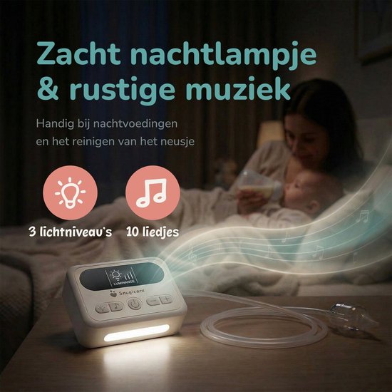 Snugicare Neusreiniger Baby - Elektrische Neuszuiger - Neuspeer - Snotzuiger - Met 9 Zuigniveaus en 10 Verschillende Melodietjes - Oplaadbaar van Merkloos — afbeelding 5